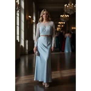 nox anabel blue lace long sleeve corset top baby blue NEW size Large